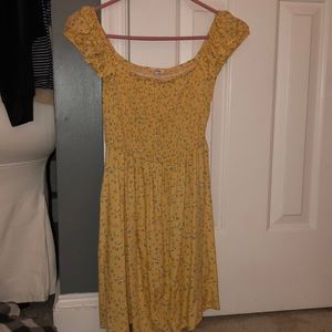 Yellow patterned smocked flowy dress